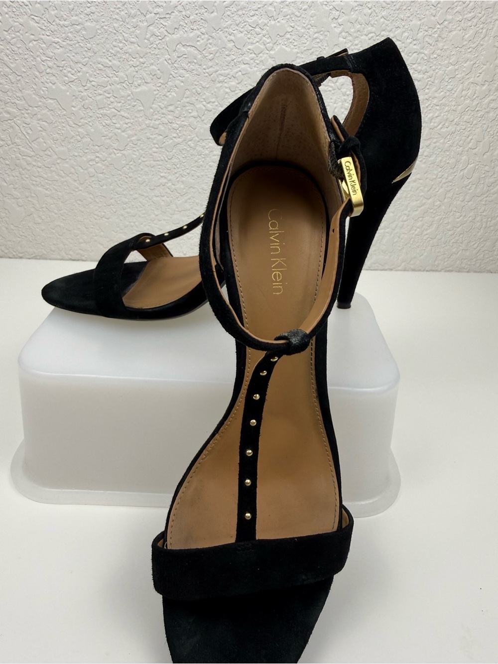 Calvin Klein | Nashra T-Strap Suede Heels | Black | 8.5 - Picture 7 of 14